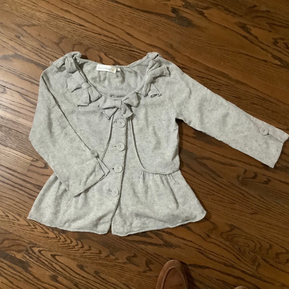 Anthropology Cardigan Charlie & Robin Grey Bow Peplum Size S